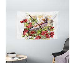 Colorful Bird and Shrubs Wide Tapestry