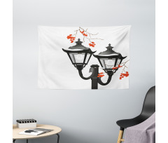 Lantern Snowy Branches Wide Tapestry