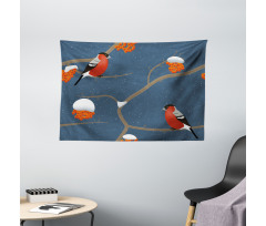 Snowy Tree Branches Birds Wide Tapestry