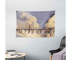 Man Standing on Bridge Wide Tapestry