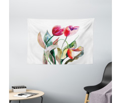 Watercolor Tulip Flowers Wide Tapestry