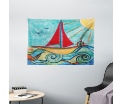 Ship in Waves in Sea Wide Tapestry