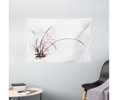 Traditional Ink Orchid Wide Tapestry