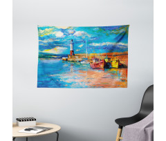 Oil Painting Lighthouse Wide Tapestry