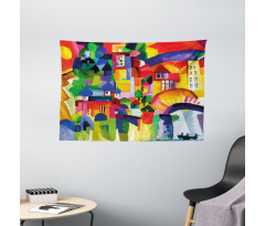 Modern Vivid Buildings Wide Tapestry