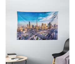 Panoramic Dubai Traffic Wide Tapestry