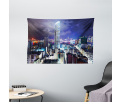 Downtown Hong Kong Night Wide Tapestry