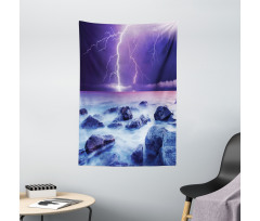 Stormy Sky Ocean Rocks Night Tapestry