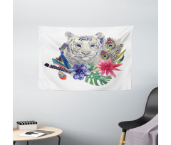Retro Feline Cat Wide Tapestry