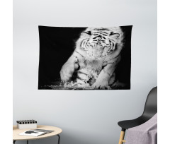 Large Cat Plays in Water Wide Tapestry