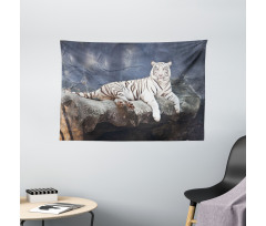Wildlife Cat on the Rock Wide Tapestry