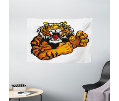 Cartoon Angry Wild Cat Wide Tapestry