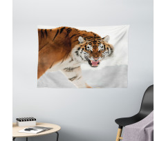 Panthera on Snow Close Wide Tapestry