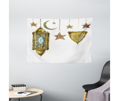 Watercolor Moon Stars Wide Tapestry