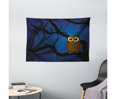 Owl on Tree Branch Wide Tapestry