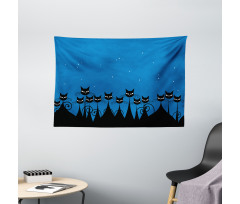 Black Cats Starry Sky Wide Tapestry