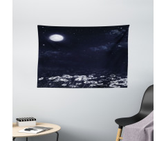 Dark Night White Daisies Wide Tapestry