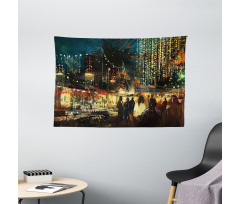 City Street Colorful Art Wide Tapestry