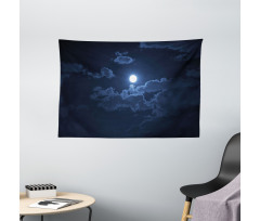 Full Moon Dark Clouds Fog Wide Tapestry