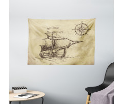 Old Paper Ship Wide Tapestry