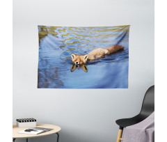 Fox Swimming in River Wide Tapestry