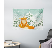 Red Fox Winter Forest Xmas Wide Tapestry