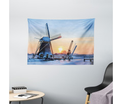 Icy Dutch River Sunset Wide Tapestry