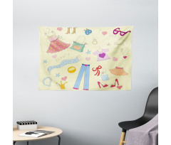Doodle Items Wide Tapestry