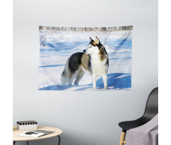 Husky on Snow Wide Tapestry