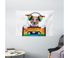 Dog Headphones Wide Tapestry