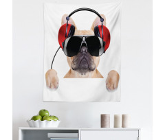 Müzik Mikrofiber Duvar Halısı Güneş Gözlüklü Köpek