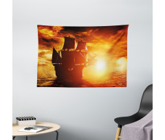 Ship Sunset Wide Tapestry