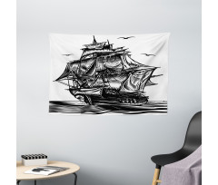 Nautical Line Art Wide Tapestry