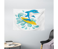Funny Shark Surf Wide Tapestry