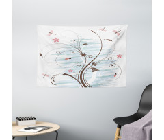 Grunge Flower Buds Wide Tapestry