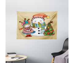 Toy Snowman Tree Wide Tapestry