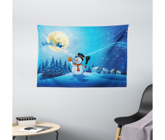 Snowy Land Pines Moon Wide Tapestry