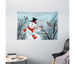 Snowy Winter Tree Wide Tapestry