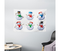 Snowmen with Hats Wide Tapestry