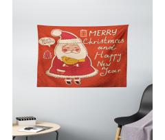 Santa and Yellow Bird Wide Tapestry