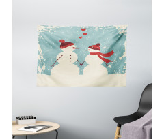 Snowman Woman Love Wide Tapestry