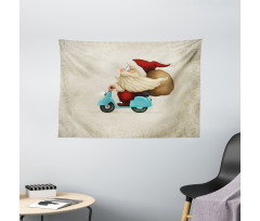 Santa on Motorcycle Wide Tapestry