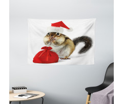 Chipmunk in Santa Hat Wide Tapestry