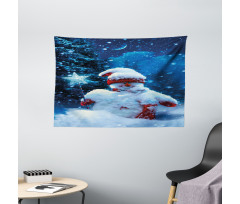 Snowman Magic Wand Wide Tapestry
