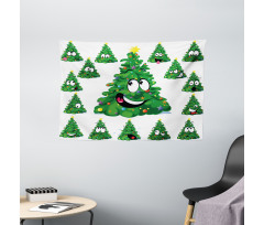 Xmas Cartoon Funny Wide Tapestry