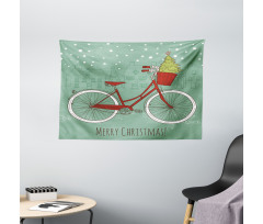 Retro Bike Xmas Trees Wide Tapestry