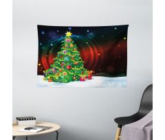 Xmas Tree Cartoon Wide Tapestry