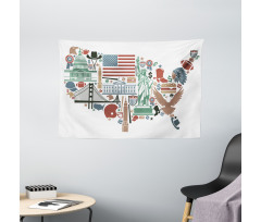 Travel Landmarks USA Flag Wide Tapestry