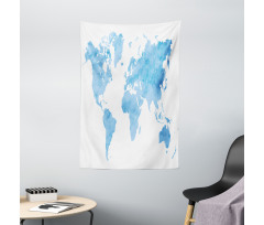Blue Watercolor World Map Tapestry