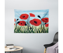 Digital Drawn Flower Wide Tapestry